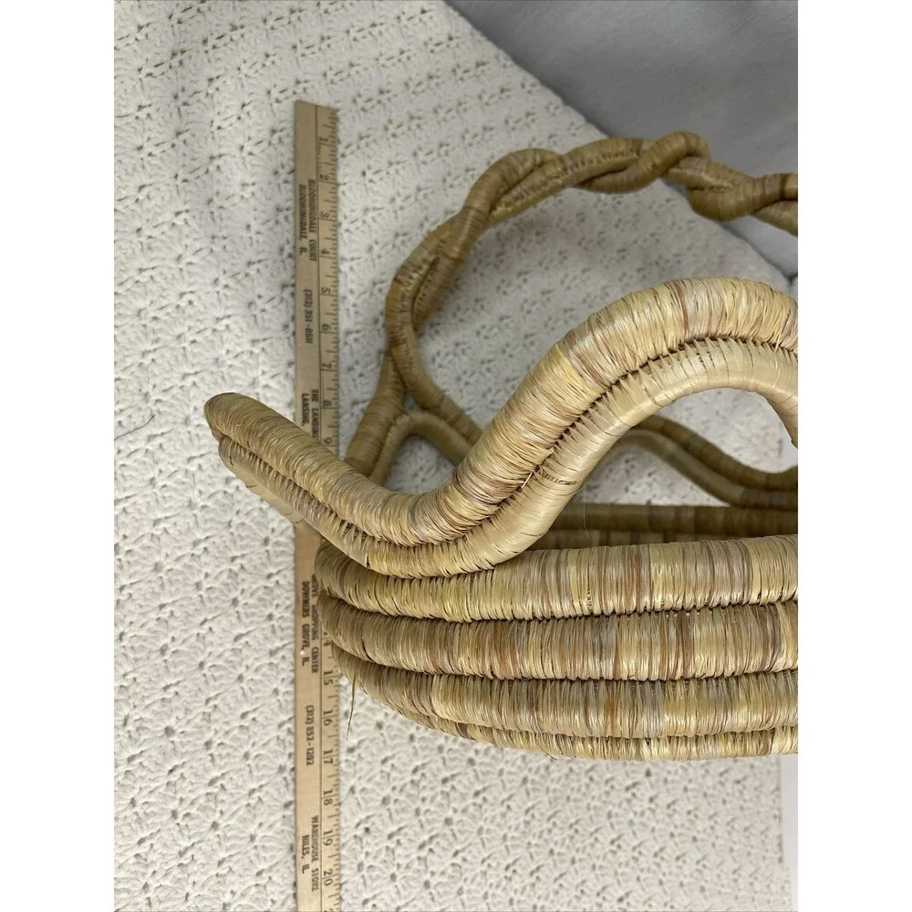 Vintage Handmade Coiled Woven  Basket With Twisted Handle Large 17”x17” X 14”T